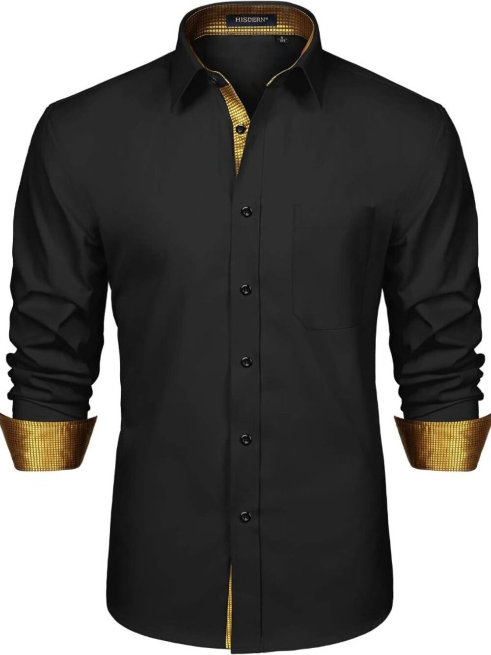 Stylish Men's Long Sleeve Dress Shirt - Casual Button Down, Contrast Collar